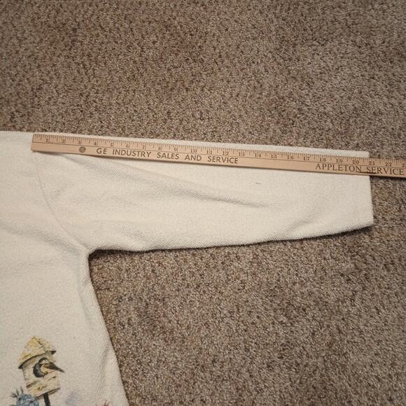 Vtg Art Unlimited Cardigan Terry Cloth Sweatshirt Womens Flowers Birds XL 90s - Picture 13 of 13